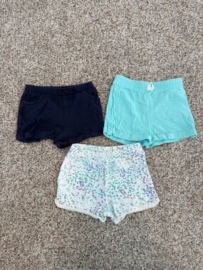 Set of 3 Girls' Casual Knit Shorts - Navy, Aqua & Dot White